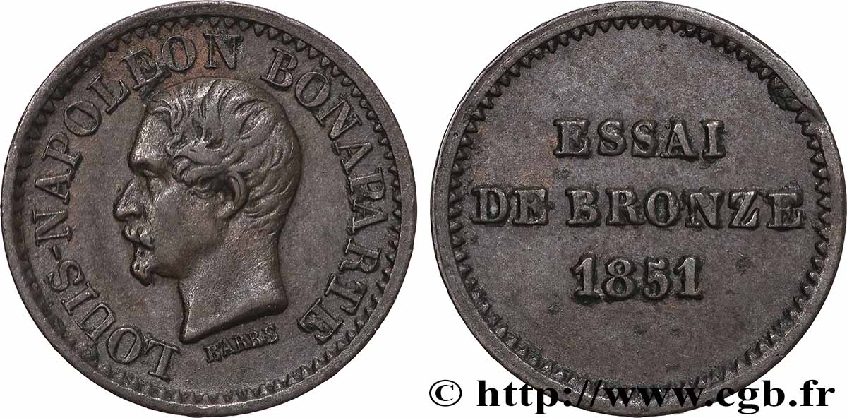 Essai de bronze au module de un centime, Louis-Napoléon Bonaparte 1851 Paris VG.3297  AU 