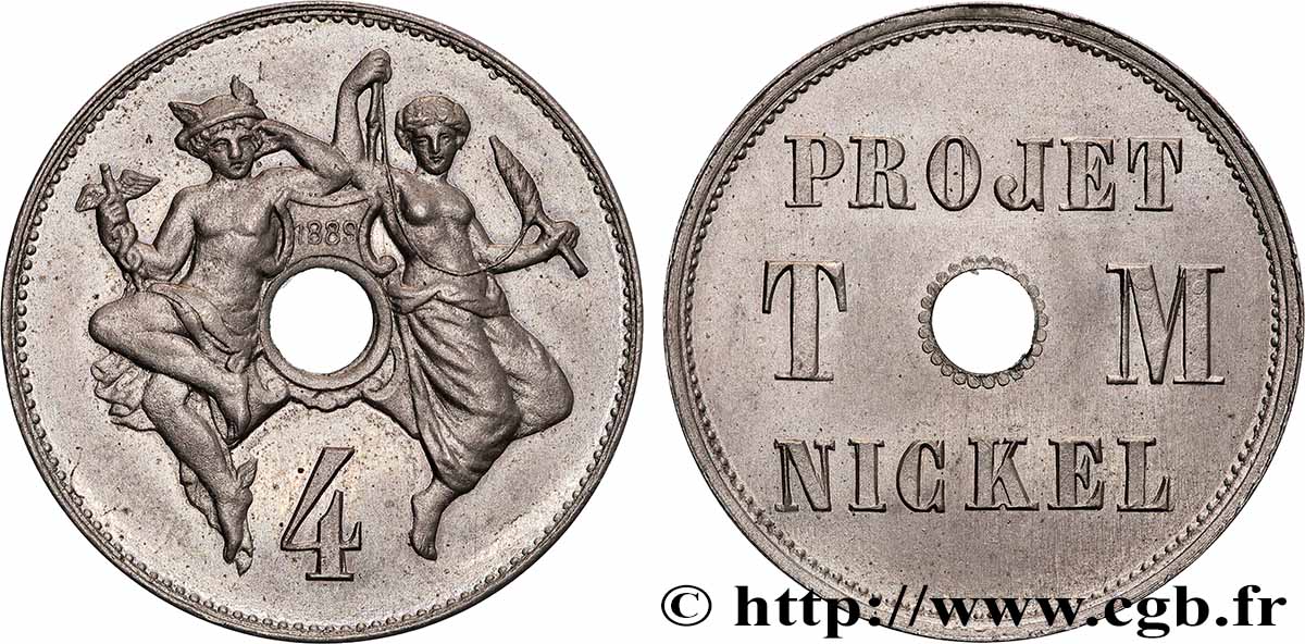 Essai de 4 centimes Michelin en Maillechort 1889  GEM.259 3 MS62 