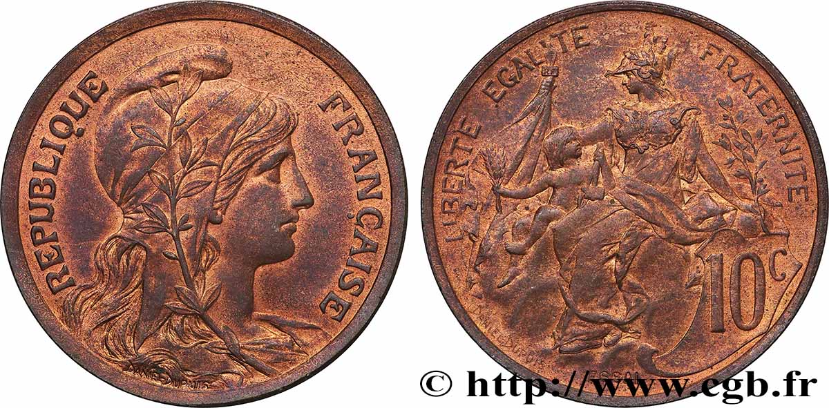Essai de 10 centimes Daniel-Dupuis, non daté, ESSAI en creux au niveau de la date n.d.  GEM.33 2 MS62 