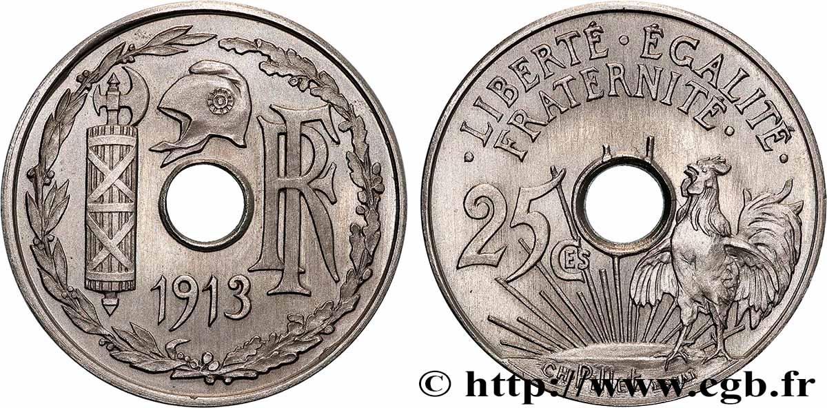 Essai de 25 centimes par Pillet, grand module, premier projet 1913 Paris GEM.73 2 MS64 