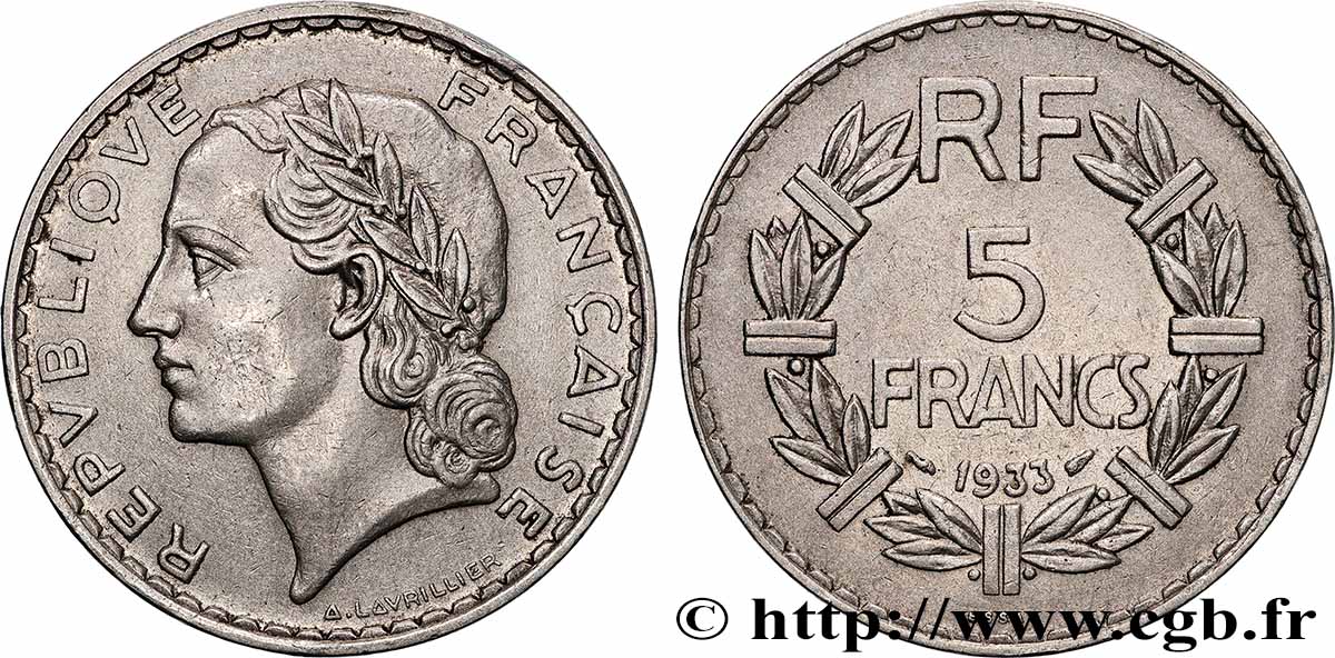 Essai de 5 francs Lavrillier, nickel 1933  F.336/1 AU 