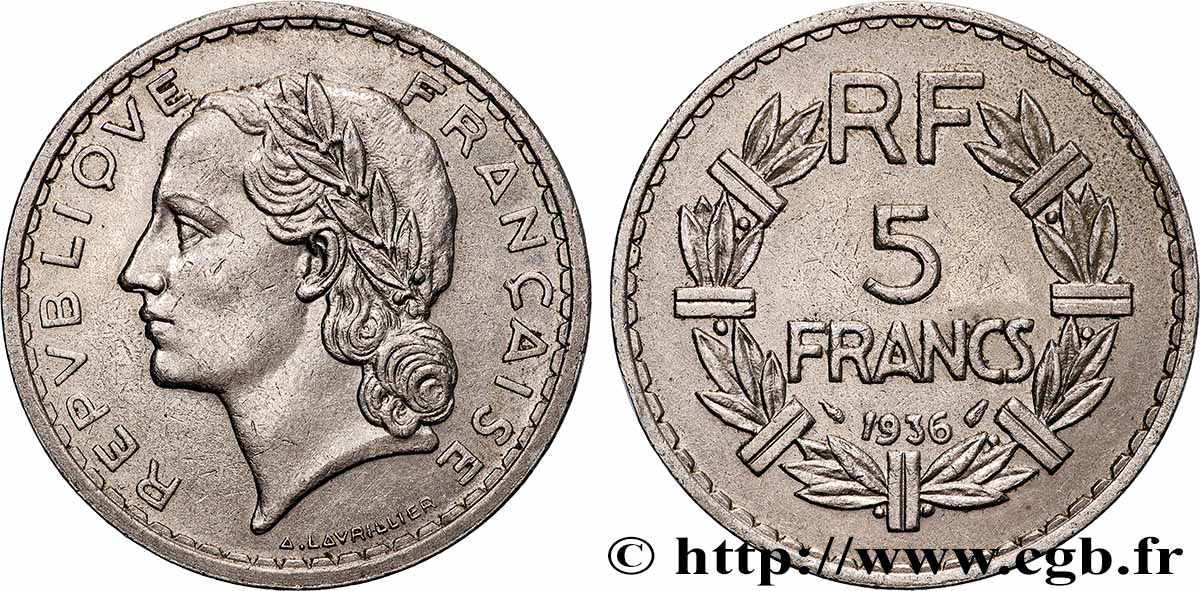 5 francs Lavrillier, nickel 1936  F.336/5 AU 