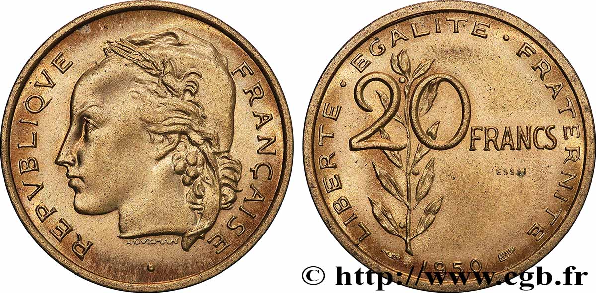 Essai du concours de 20 francs par Guzman 1950 Paris GEM.207 2 MS64 