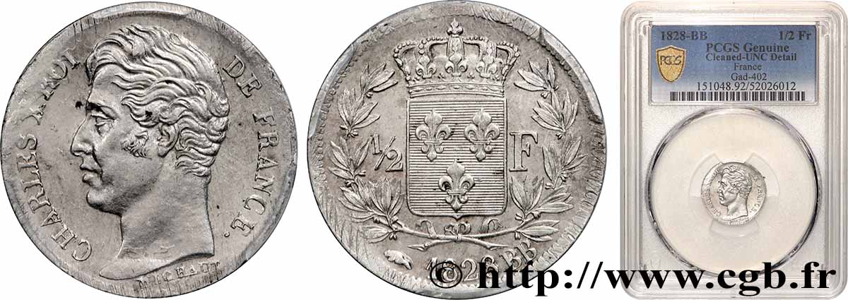 1/2 franc Charles X 1828 Strasbourg F.180/27 EBC PCGS