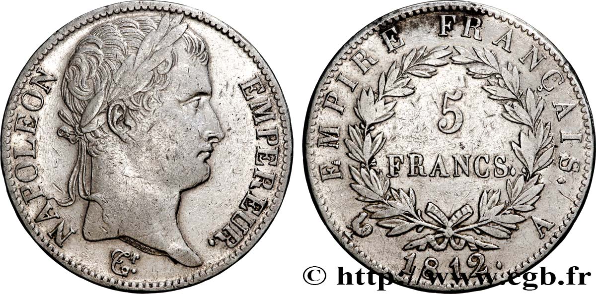 5 francs Napoléon Empereur, Empire français 1812 Paris F.307/41 TTB 