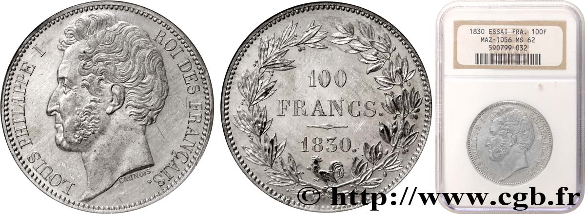 Essai de 100 francs en étain par Caunois 1830 Paris Maz.1056  SUP62 NGC