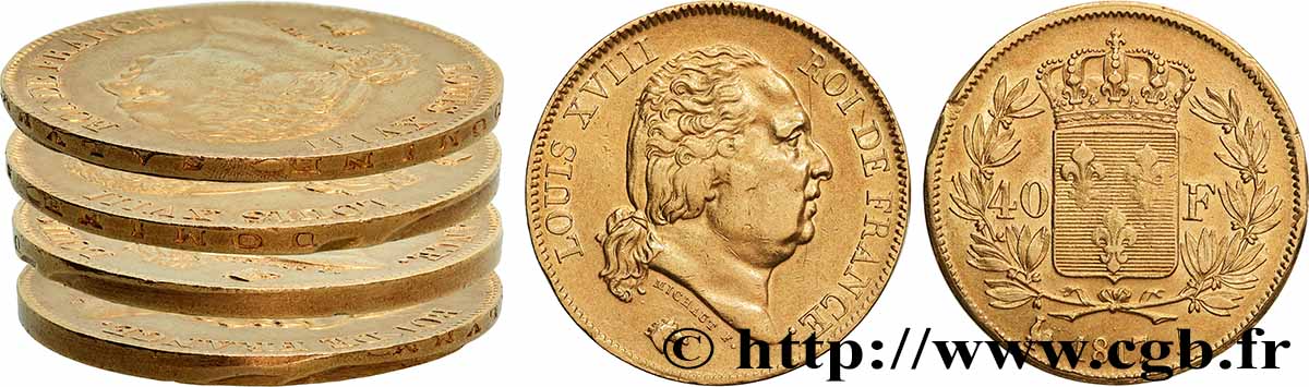 40 francs or Louis XVIII, Tranche Fautée 1817 Paris F.542/6 var. XF 