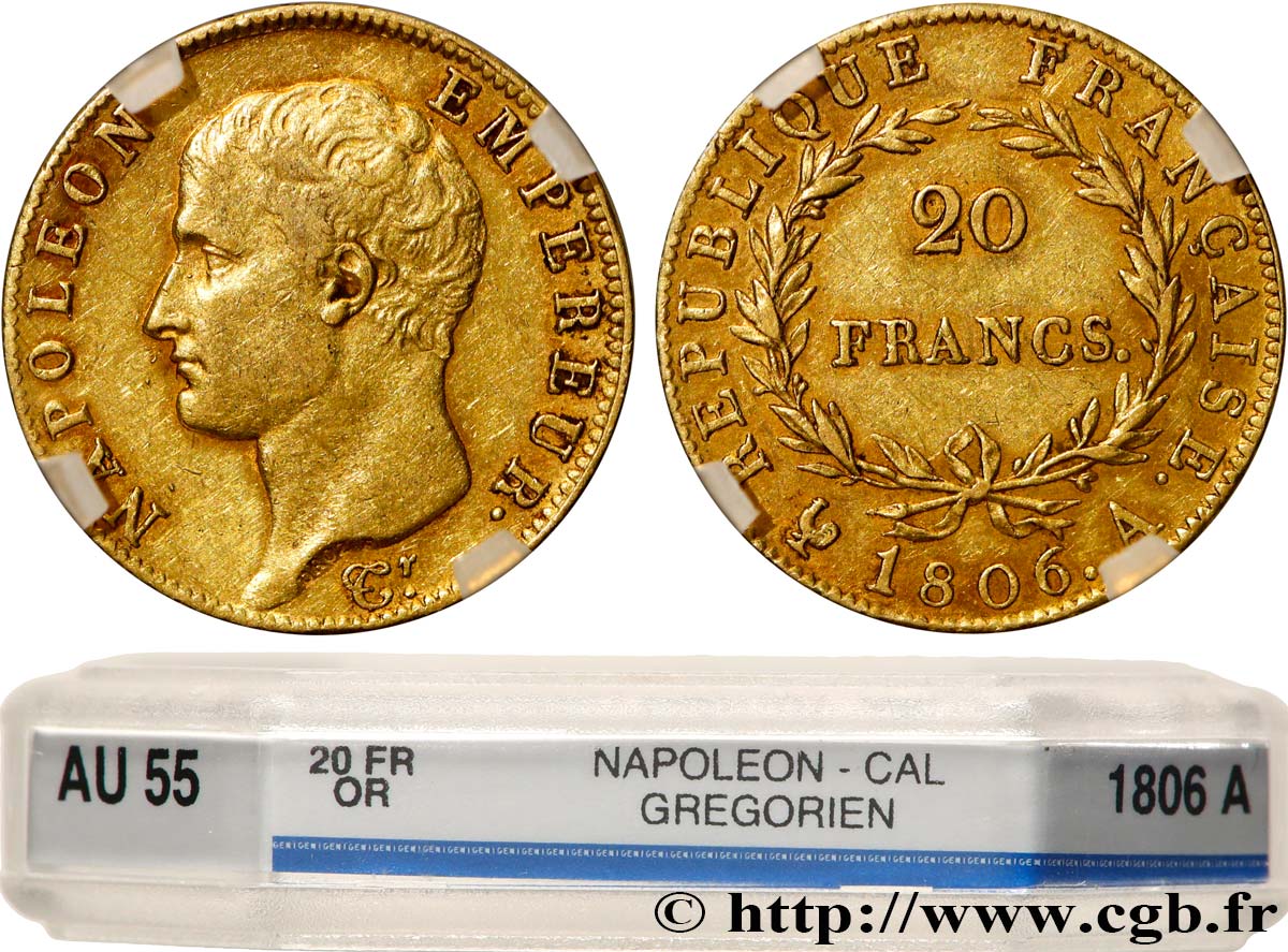 20 francs Napoléon tête nue, calendrier grégorien 1806 Paris F.513/1 AU55 GENI