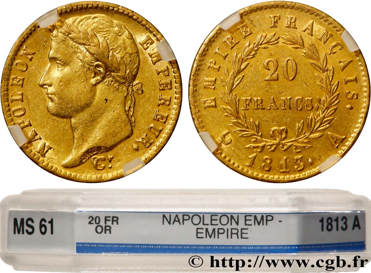 20 francs or Napoléon, tête laurée, Empire français 1813 Paris F.516/30 MS61 GENI