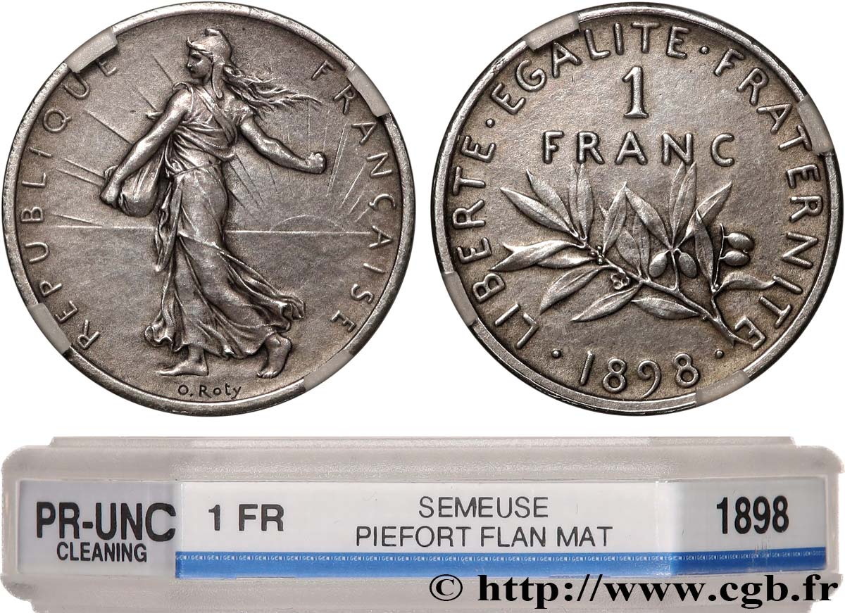 Piéfort 1 franc Semeuse, flan mat, vieil argent 1898 Paris GEM.94 P1 SUP+ GENI