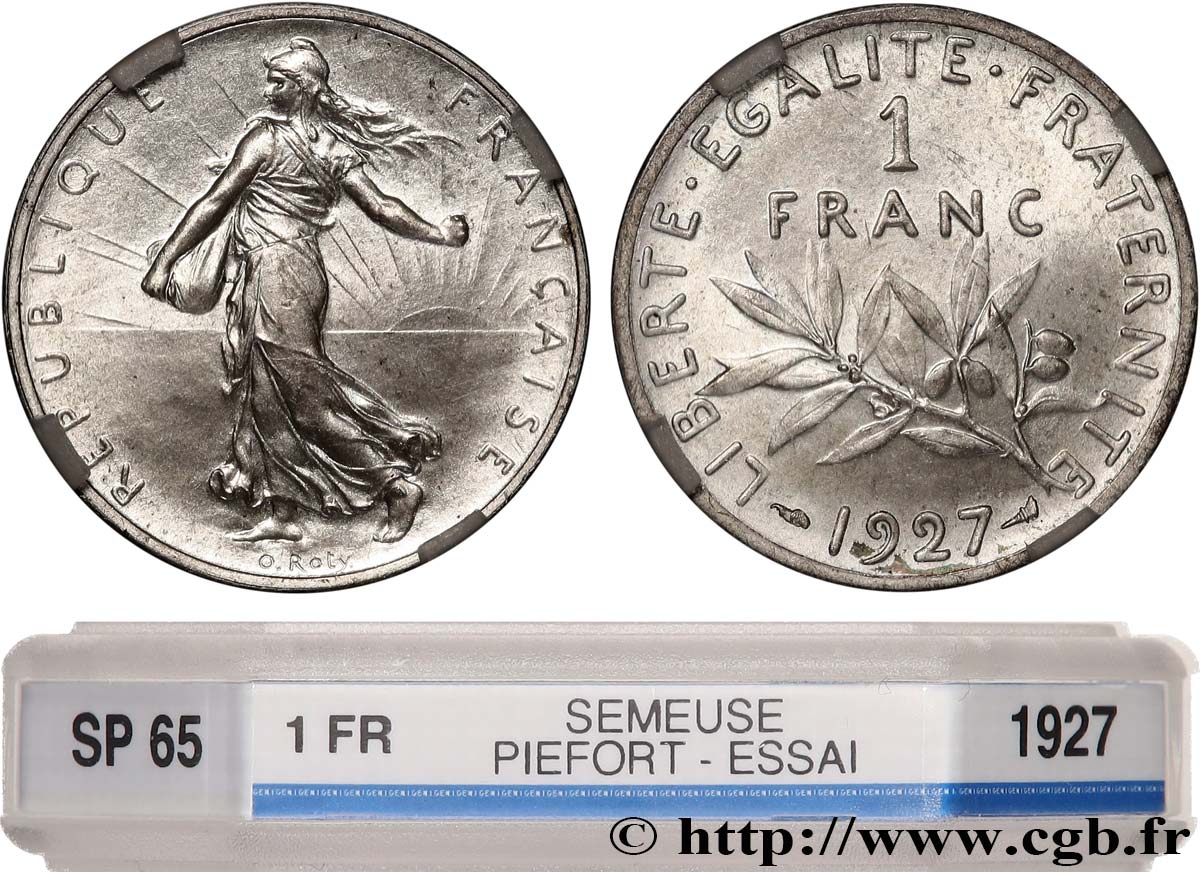 Essai-piéfort argent de 1 franc Semeuse 1927 Paris GEM.94 EP FDC65 GENI