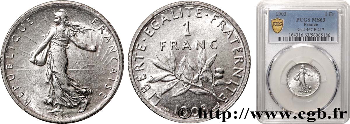 1 franc Semeuse 1903 Paris F.217/8 MS63 PCGS