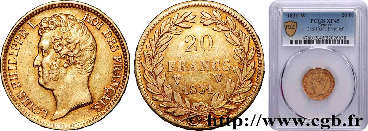 20 francs or Louis-Philippe, Tiolier, tranche inscrite en relief 1831 Lille F.525/5 TTB45 PCGS