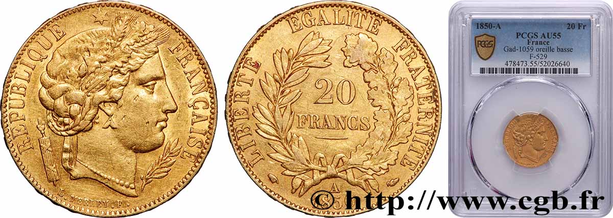 20 francs or Cérès 1850 Paris F.529/3 SUP55 PCGS