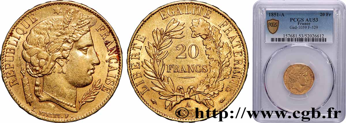 20 francs or Cérès 1851 Paris F.529/4 TTB53 PCGS