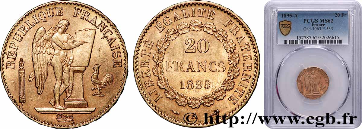 20 francs or Génie, IIIe République 1895 Paris F.533/19 VZ62 PCGS