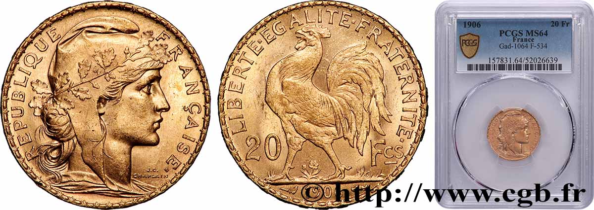 20 francs or Coq, Dieu protège la France 1906 Paris F.534/11 SPL64 PCGS