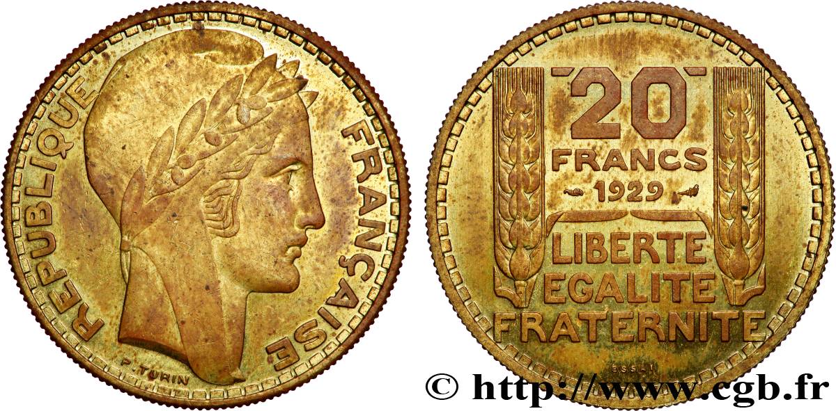 Essai de 20 francs Turin en Laiton 1929 Paris GEM.199 5 var. SUP 