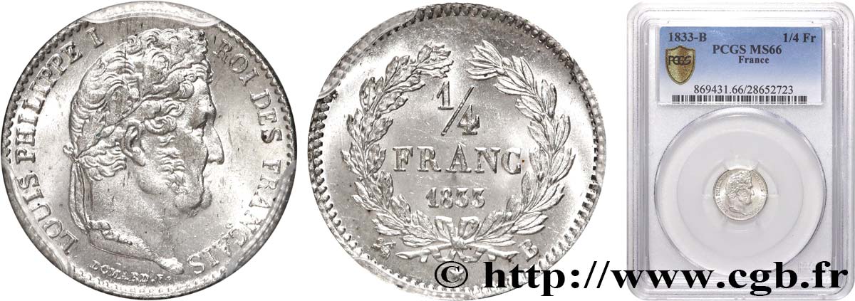 1/4 franc Louis-Philippe 1833 Rouen F.166/31 MS65 PCGS