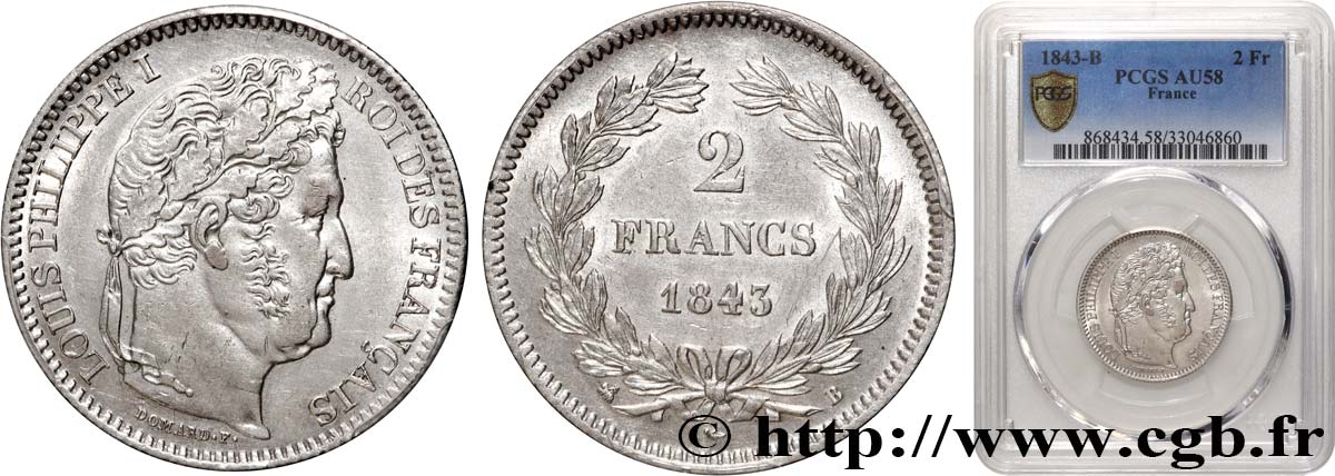 2 francs Louis-Philippe 1843 Rouen F.260/93 AU58 PCGS