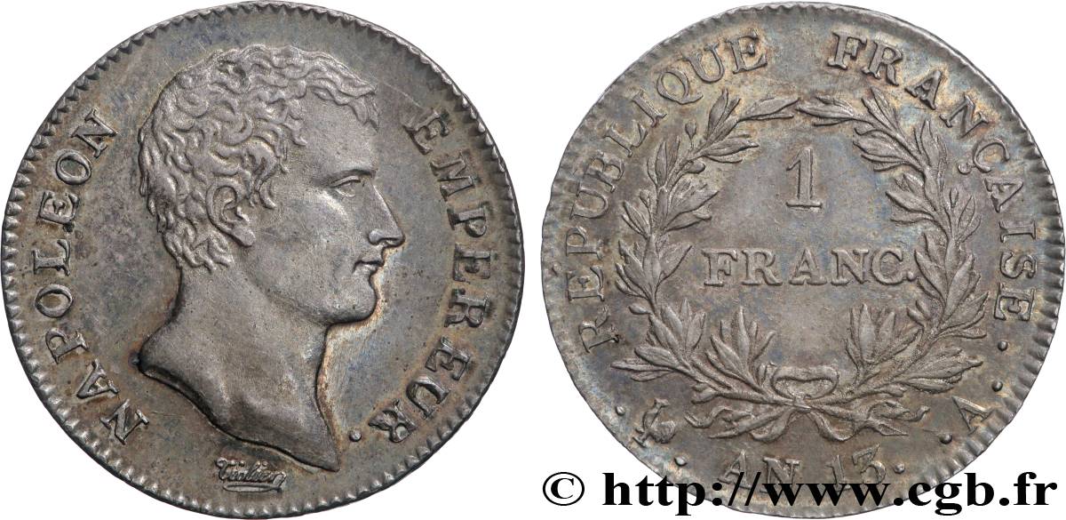 1 franc Napoléon Empereur, Calendrier révolutionnaire 1805 Paris F.201/14 AU 
