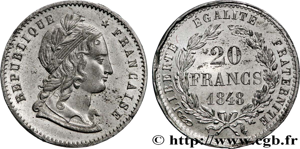 Concours de 20 francs, essai de Magniadas 1848 Paris VG.3028 var MS 
