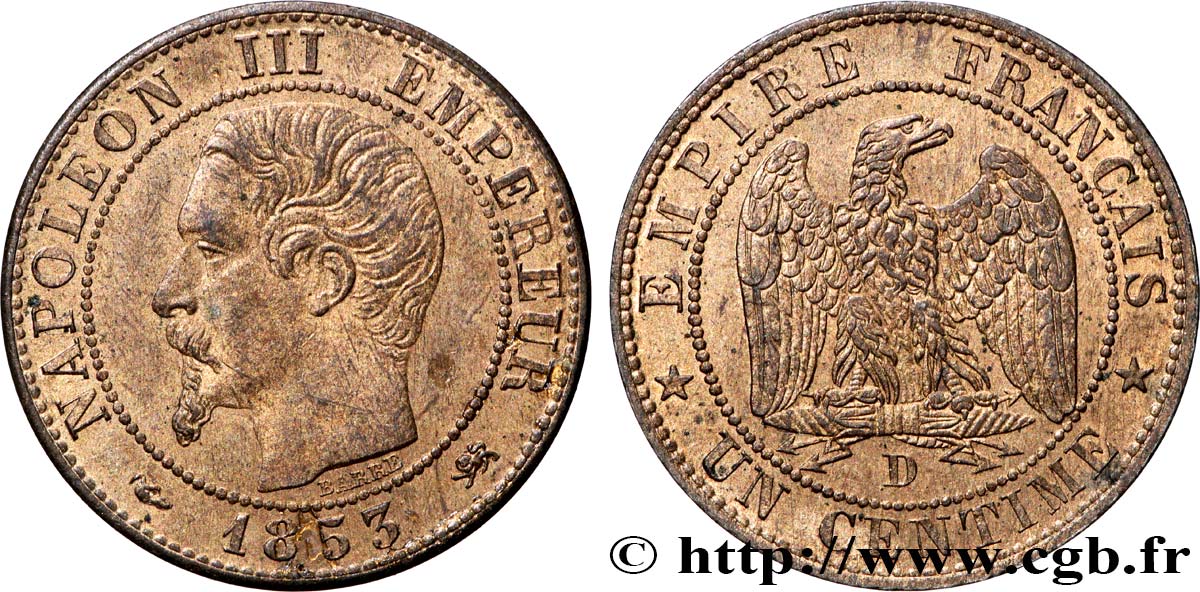 Un centime Napoléon III, tête nue 1853 Lyon F.102/4 SUP62 