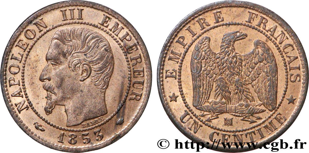 Un centime Napoléon III, tête nue 1853 Marseille F.102/7 SUP62 