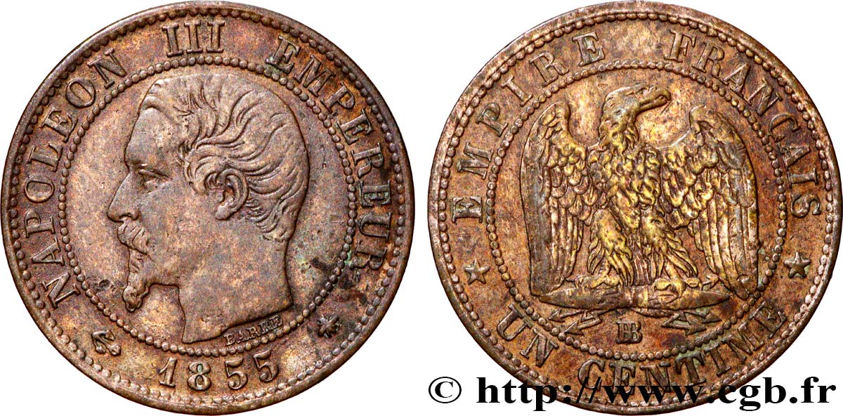 Un centime Napoléon III, tête nue 1855 Strasbourg F.102/18 q.BB 