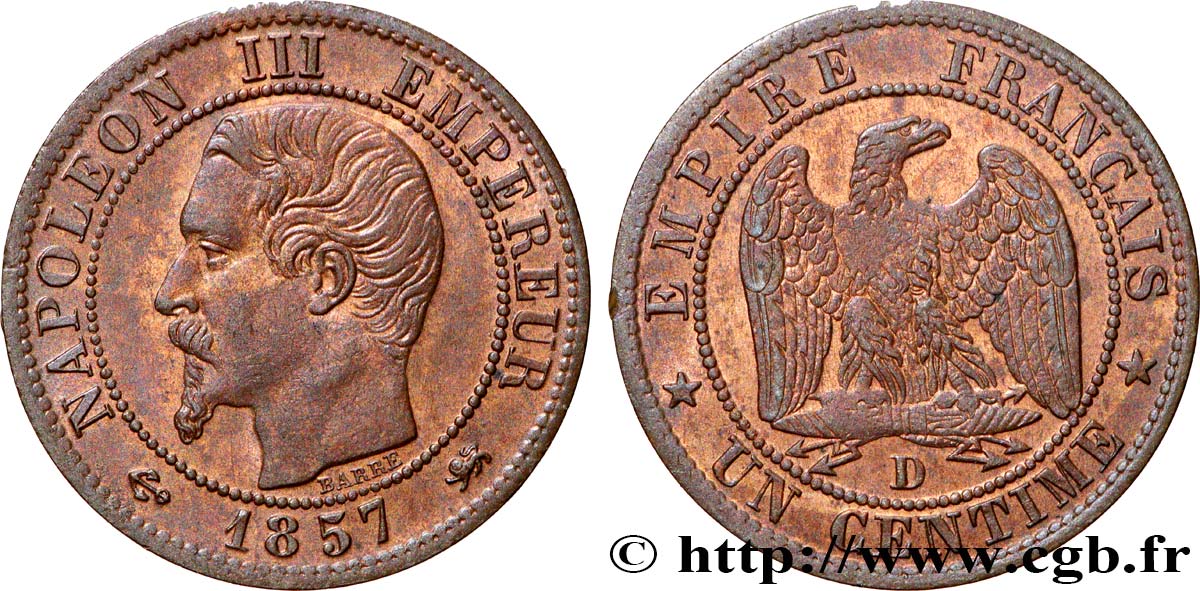 Un centime Napoléon III, tête nue 1857 Lyon F.102/35 SUP+ 
