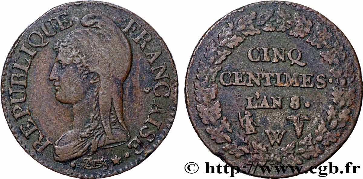 Cinq centimes Dupré, grand module 1800 Lille F.115/138 VF35 