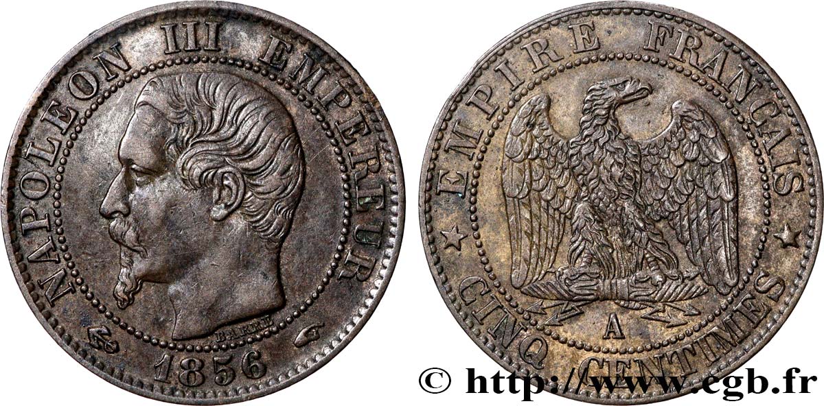 Cinq centimes Napoléon III, tête nue 1856 Paris F.116/30 AU 