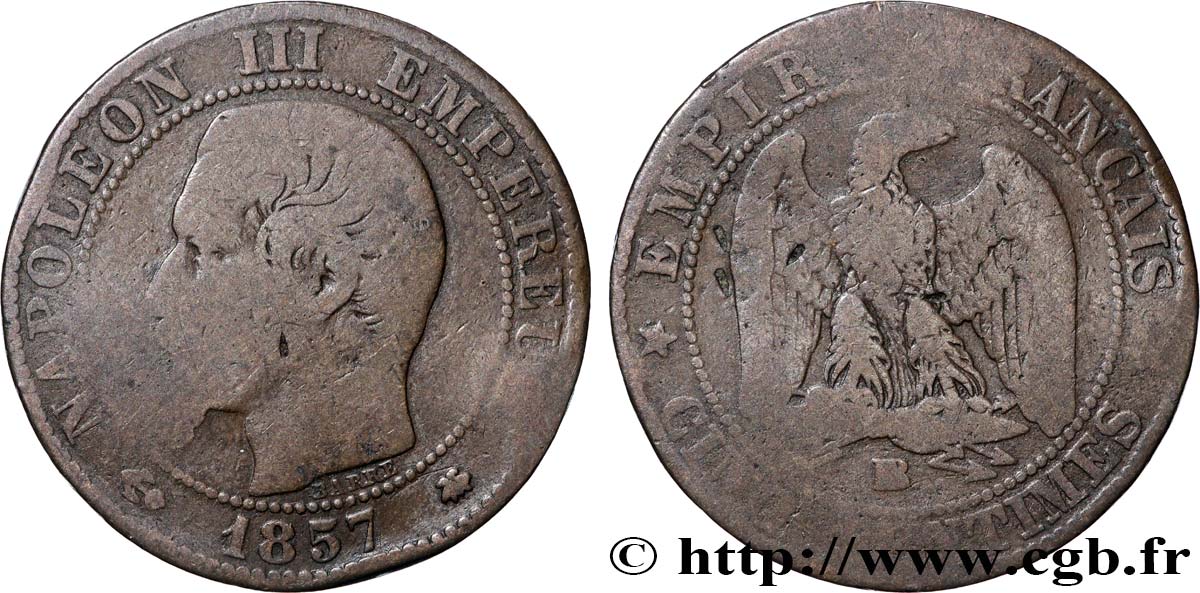 Cinq centimes Napoléon III, tête nue 1857 Strasbourg F.116/39 GE 
