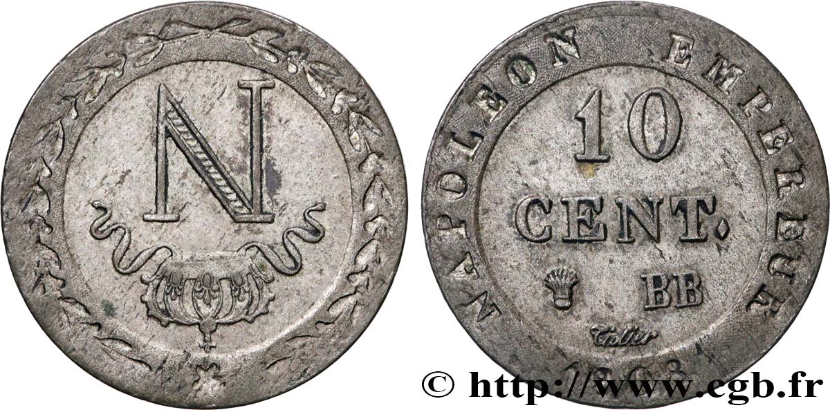 10 cent. à l N couronnée 1808 Strasbourg F.130/4 SUP58 