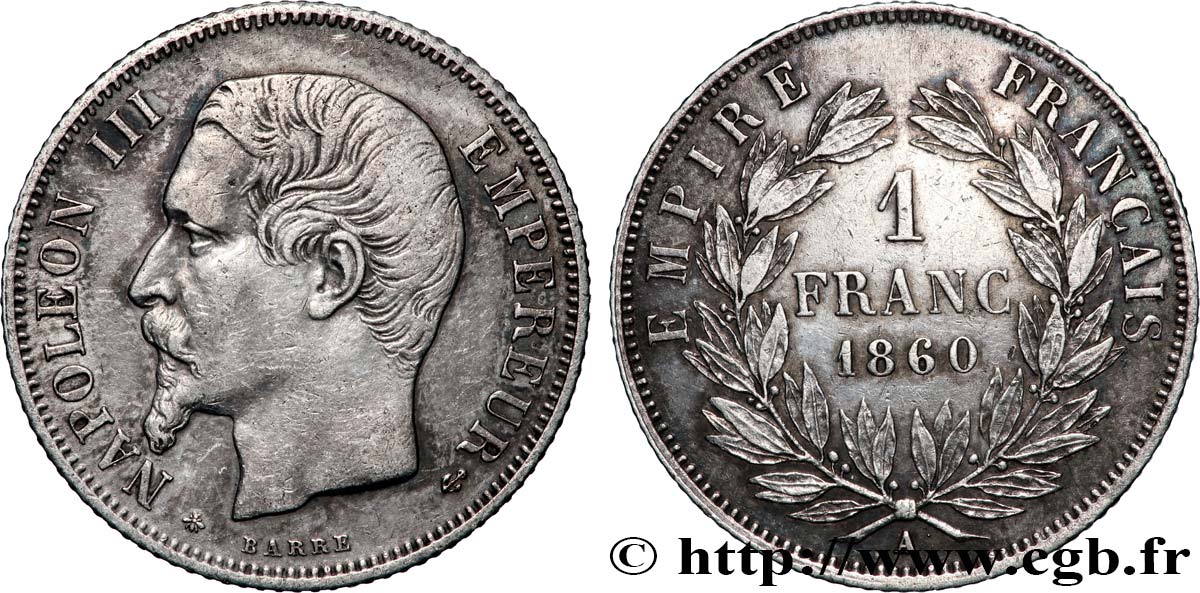 1 franc Napoléon III, tête nue 1860 Paris F.214/15 TTB 