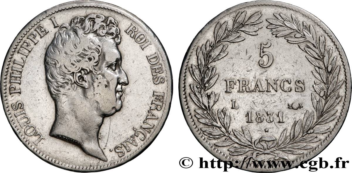 5 francs type Tiolier avec le I, tranche en creux 1831 Bayonne F.315/21 S 