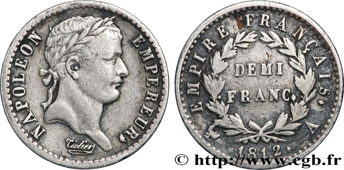 Demi-franc Napoléon Ier tête laurée, Empire français 1812 Paris F.178/35 TB+ 
