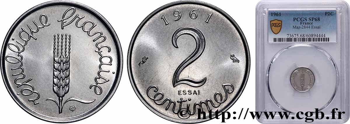 Essai de 2 centimes Épi 1961 Paris F.111/2 FDC68 PCGS