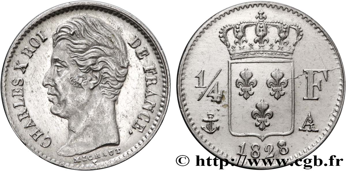 1/4 franc Charles X 1828 Paris F.164/18 MS 