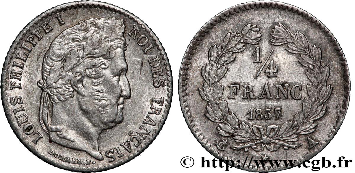 1/4 franc Louis-Philippe 1837 Paris F.166/63 SUP 