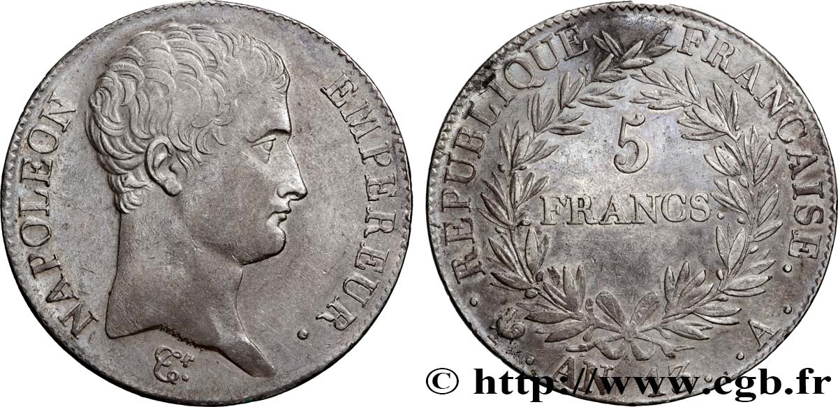 5 francs Napoléon Empereur, Calendrier révolutionnaire 1805 Paris F.303/2 VF 