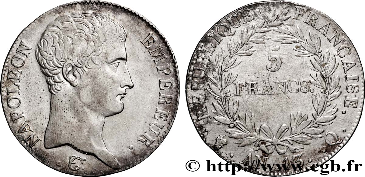 5 francs Napoléon Empereur, Calendrier révolutionnaire 1805 Perpignan F.303/15 XF 