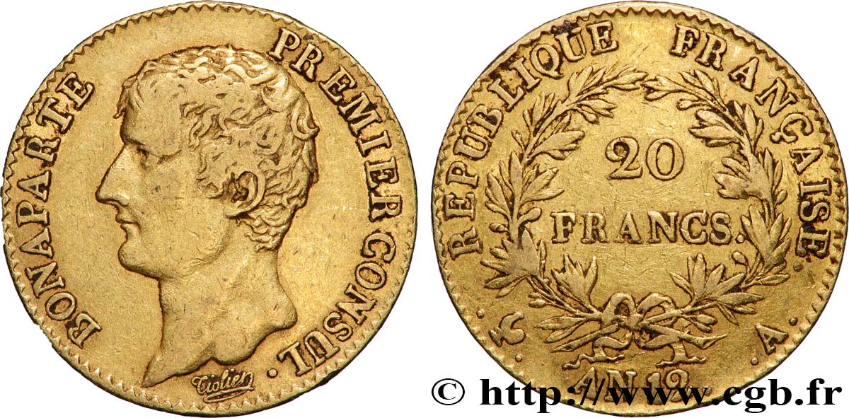 20 francs or Bonaparte Premier Consul 1804 Paris F.510/2 VF 