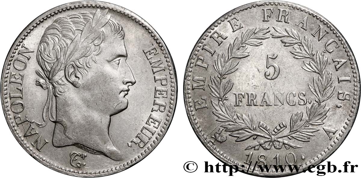 5 francs Napoléon Empereur, Empire français 1810 Paris F.307/14 AU 