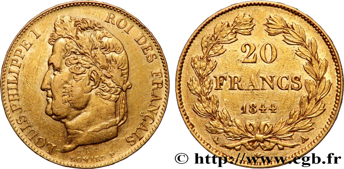 20 francs Louis-Philippe, Domard 1844 Paris F.527/31 XF 