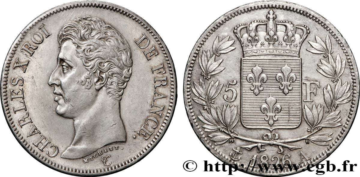 5 francs Charles X, 1er type 1826 Paris F.310/15 VZ+ 