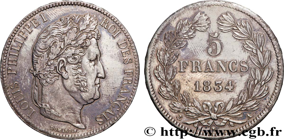 5 francs IIe type Domard 1834 Paris F.324/29 SPL 