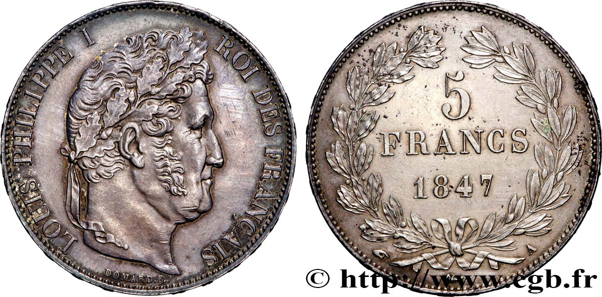 5 francs IIIe type Domard 1847 Paris F.325/14 SUP+ 