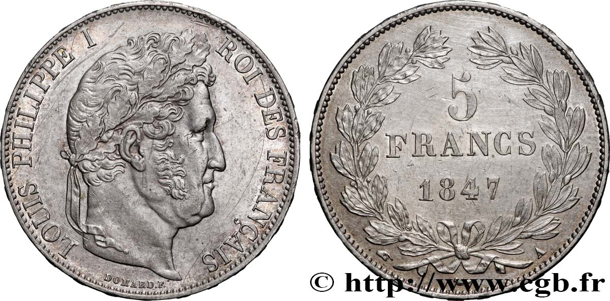 5 francs IIIe type Domard 1847 Paris F.325/14 EBC+ 