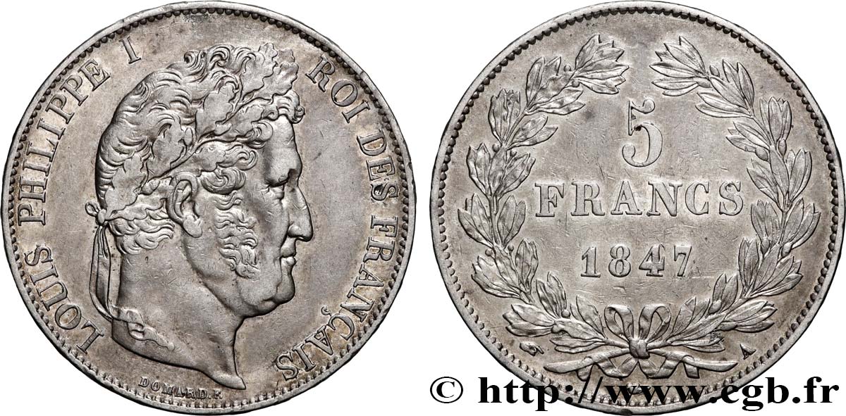 5 francs IIIe type Domard 1847 Paris F.325/14 TTB+ 